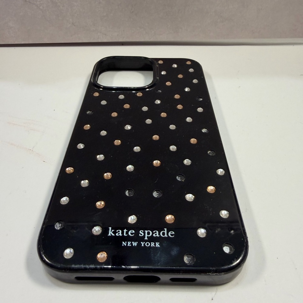 kate spade Black Phone Case with Gold & Silver Studs 14 pro max